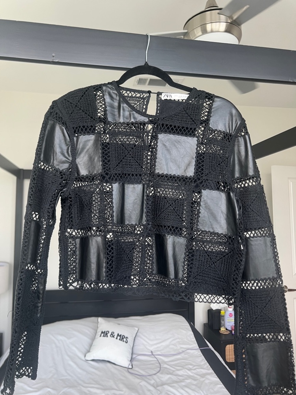Zara Black Crochet Knit Layering Top